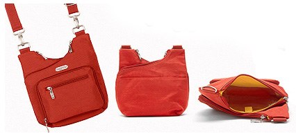 Red Baggallini bag styles shown open and closed